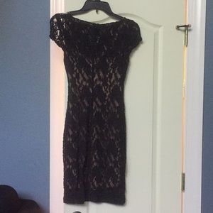 Super cute black lace/nude dress! flattering on!